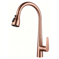Robinet de cuisine extractible en or rose brossé, élégant mitigeur monocommande avec douchette pour cuisines aux tons chauds