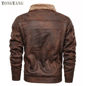 เสื้อแจ็คเก็ตหนังผู้ชาย TONGYANG แฟชั่นมอเตอร์ไซค์ มีซิปและกระเป๋าเสื้อ สไตล์วินเทจ หนัง PU เสื้อแจ็คเก็ตนักขี่มอเตอร์ไซค์หนังเทียม - Product Image 5