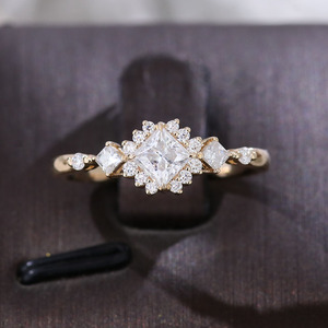 Custom Luxury VVS <strong>Moissanite</strong> Diamond <strong>Ring</strong> 10k 14k 18k Yellow Real Solid Gold Three Stone <strong>Ring</strong> Designs for Women <strong>Men</strong> - Product Image 2