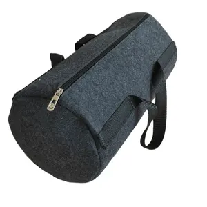 Large Dark Grey Wool Felt Duffel Bag Custom round Shape Heavy Duty Durable Sports Travel Bag with Handle and Custom Logo
