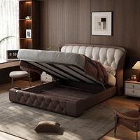 Lit double capitonné de luxe en cuir véritable, design moderne bicolore avec capitonnage losanges, mobilier de chambre principale, taille King