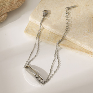 Bracelet minimaliste en acier inoxydable à double couche coulissante, tendance, plaqué or 18 carats, bijoux haut de gamme pour femmes, idéal pour les réseaux sociaux - Product Image 2