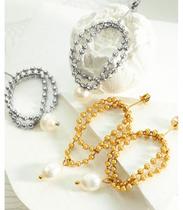 Joyería de Moda, Acero Inoxidable Impermeable, Chapado en Oro de 18k, Aretes Colgantes con Perlas, Lujo para Mujer - Product Image 6