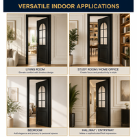 Porte de chambre intérieure en verre cannelé arqué noir, élégante porte décorative rétro pour intérieur avec options personnalisées