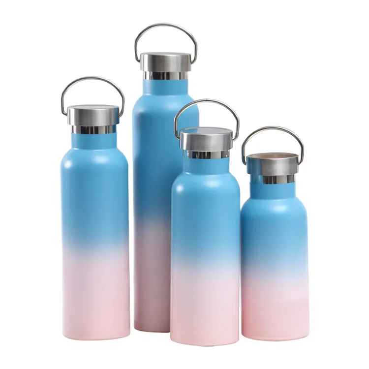 500ml vakuum isolierte Sport wasser flasche im amerikanischen Stil mit weitem Mund und holz beschichtetem Edelstahl deckel