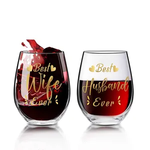 Gobelet à vin personnalisé Unique, Logo personnalisé, feuille d'or, décalcomanie imprimée, verres à vin sans pied pour fête de mariage