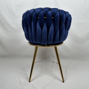 Fauteuil d'appoint en velours tissé à la main avec accoudoirs, dossier incurvé tressé moderne, <span class=keywords><strong>chaise</strong></span> de salle à manger, pieds en métal doré et noir, <span class=keywords><strong>chaise</strong></span> de vanité de luxe - Product Image 6