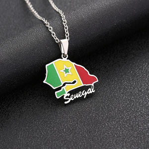 Acero inoxidable <span class=keywords><strong>Senegal</strong></span> mapa bandera colgante collares hombres mujeres Color plata/Color oro joyería mapa <span class=keywords><strong>senegal</strong></span>és patriótico regalo - Product Image 3