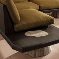 Canapé sectionnel incurvé vert olive moderne avec base en bois, ensemble de meubles de salon design pour villa et maison