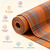 Tissu tissé en stock usine, teint en fil, à carreaux, extensible TR, épais et respirant, 220 GSM, largeur 57/58 pouces, 98% polyester 2% élasthanne