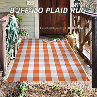 SEEKSEE Karpet Katun Motif Kotak-kotak Buffalo 4x6 Oranye & Putih, Keset Pintu Tipis & Karpet untuk Penggunaan Dalam/Luar Ruangan