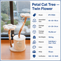Arbre à chat en bois massif avec plateforme double en forme de fleur, griffoir en sisal, niche fermée, robuste, capacité 18 kg, mobilier pour chat en peluche