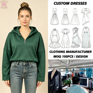 Sudadera con capucha y media cremallera para mujer, con cordón ajustable, manga larga, estilo casual, para primavera y otoño - Product Image 1