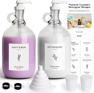 Bouteille distributrice de savon liquide pour lessive en verre transparent de grande capacité de 2 litres (67,6 oz) avec pompes pour détergent liquide et adoucissant pour tissus - Product Image 1