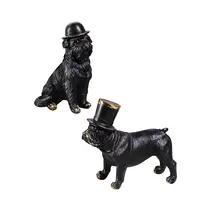 אירופאי בעלי החיים שחור כלב עם ג 'אז כובע שרף כלב פסל סלון קרפט קישוטים