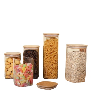 Airtight Borosilicate Glass <b>Kitchen</b> <b>Storage</b> Square <b>Jars</b> Set with Bamboo Lids Blowing Technology - Product Image 1