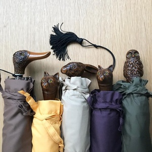 Customizable Natural Wood Manual Three-folding Walking Stick with Full Printing Vintage Umbrella Modern Design Metal <b>Frame</b> - Product Image 3