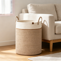 Panier de rangement de luxe en fibres végétales écologiques blancs couleur désert avec poignée pour la maison, la cuisine et le rangement des couvertures