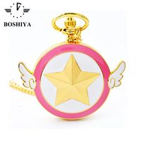 Collar con Colgante de Oro al por Mayor, Reloj de Bolsillo Steampunk con Diseño de Sakura y Luna, para Cosplay de Anime, con Cadena