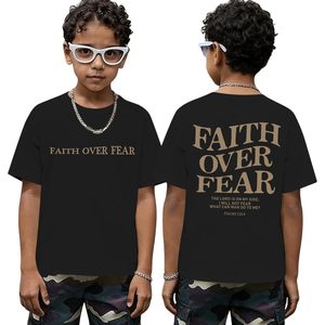 FOXA T-shirt pour garçons Faith Over Fear, avec verset biblique chrétien, motif religieux, en coton, à manches courtes, pour enfants - Product Image 1