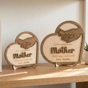 Custom Mothers Day Gift <b>Wooden</b> Heart <b>Sign</b> for Mother Table Decor - Product Image 1