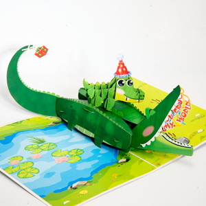 Carte d'anniversaire 3D pop-up Crocodile, adorable Alligator 'You Croc My World', carte de vœux en gros - Product Image 3
