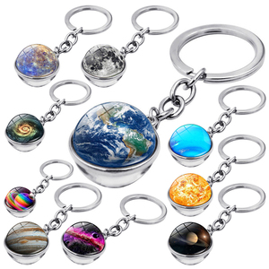 Planet Glass Ball Keychain Galaxy Pendant Keyring Trinket Gift Moon Globe Solar System Galaxy Nebula Space Earth Sun Keychains