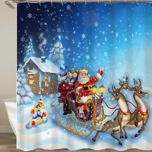 Cortina de banho de natal anéis impressos cortinas à venda em estoque