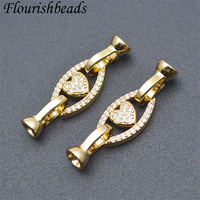 Accessoires de bijoux sans Nickel Anti-décoloration plaqué or CZ Pave grande taille creux ovale coeur fermoirs à ressort pour Bracelets de femme DIY