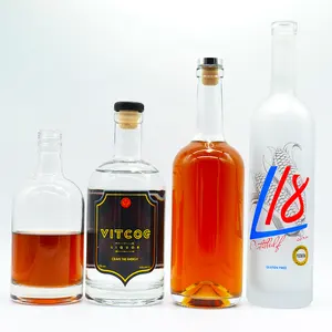 Cetakan Layar Desain Kustom Mewah Bening Buram 375Ml 700Ml 750Ml Botol Kaca Kosong Minuman Keras Roh Vodka