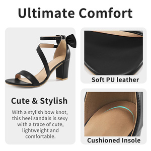 Sandales de mariage confortables pour femmes, été, extérieur, respirantes, talons épais en PU, élégantes, nœud, bout ouvert, bride à la cheville - Product Image 2