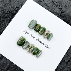 <span class=keywords><strong>Uñas</strong></span> Postizas de Gel Pintadas a Mano con Diseño de Ojo de Gato Verde, Venta al por Mayor de 10 Piezas, Hermosas y Lujosas, Diseño Personalizado, Hechas a Mano - Product Image 3