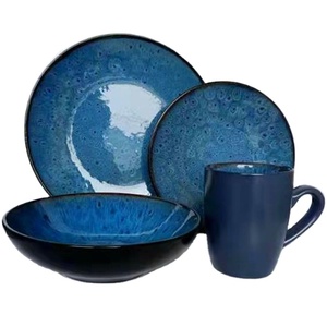 Gran oferta, juego de cena de gres cerámico, 16 Uds., vajilla esmaltada al por mayor, vajilla reactiva con flora española en relieve - Product Image 5