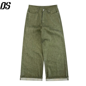 Fabricante de Pantalones Personalizados para <span class=keywords><strong>Hombre</strong></span>, Pantalones de Mezclilla Verde de Pierna Ancha, Mezclilla Selvedge de Calidad - Product Image 1