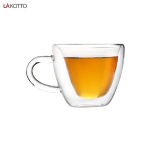Double wall transparent customizable glass coffee cup with handle
