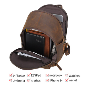 Mochila de piel de <span class=keywords><strong>vaca</strong></span> auténtica marrón oscuro, mochila de viaje de estilo Retro Vintage para hombre y mujer, diseño de <span class=keywords><strong>vaca</strong></span> Crazy Horse con cremallera - Product Image 3