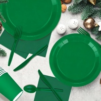 DAMAI Ensemble de vaisselle jetable en papier vert pour fête d'anniversaire, assiettes en papier de 7 et 9 pouces, gobelets, serviettes