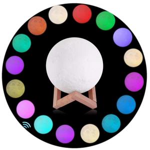 Vendita calda 16 colori LED lampada notturna touch telecomando 3d luce di <span class=keywords><strong>luna</strong></span> con supporto in legno - Product Image 4