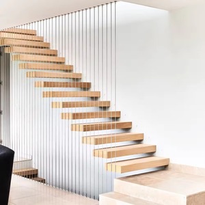 Scala a giorno <span class=keywords><strong>in</strong></span> <span class=keywords><strong>legno</strong></span> di quercia dal design fantastico con travi a scomparsa, ringhiere e corrimano a cavo per appartamento - Product Image 5