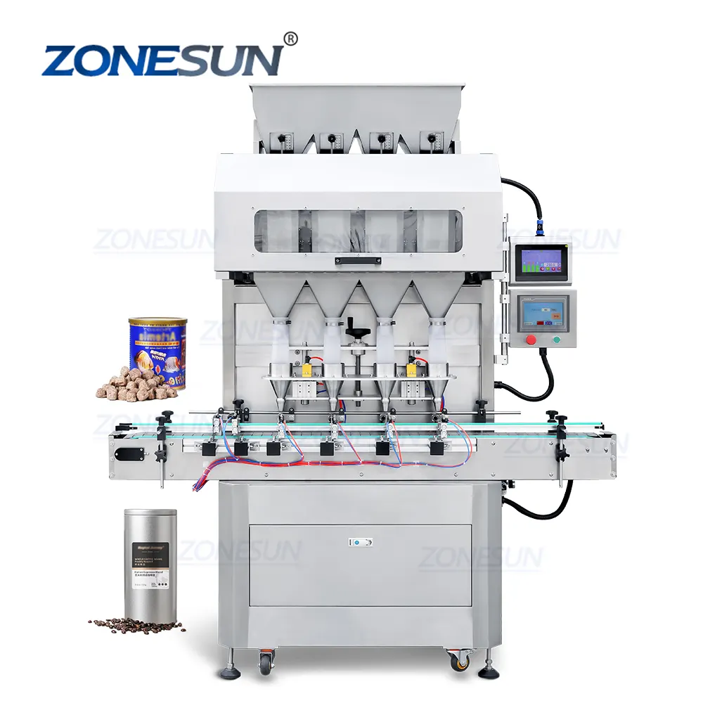 ZONESUN ZS-GW5 자동 4 헤드 너트 콩 곡물 과립 입자 병 무게 충전 기계