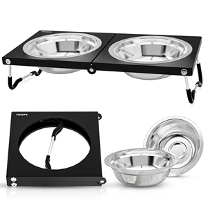 Station d'alimentation portable pour animaux de compagnie en acier inoxydable à double bol, design moderne transparent, support pour gamelles pour chats et petits chiens - Product Image 1