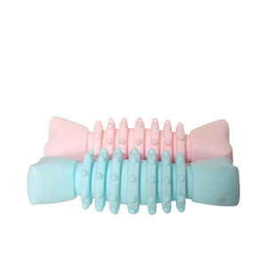 Juguete para masticar para perros, forma de hueso de pescado, limpieza de dientes, duradero, para cachorros, cuidado de mascotas, azul, rosa, tamaño mediano - Product Image 1
