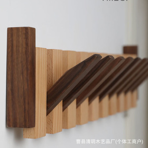 Wooden Wall Mounted Coat Rack With Foldable <b>Hooks</b> For Home Storage And Clothing Organization - Product Image 2