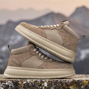 Baskets mi-hautes en peau de porc pour hommes, chaussures rétro respirantes et décontractées à semelles épaisses - Product Image 4