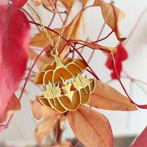18k <span class=keywords><strong>oro</strong></span> placcato in acciaio inox caduta olio zucca cabina ciondolo collana foglia <span class=keywords><strong>d</strong></span>'acero foglia Charm collana per Halloween - Product Image 4