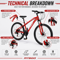 Vélo VTT MTBGO à prix promotionnel, 27,5 pouces, cadre rigide moderne, 21 vitesses, montage facile, pour homme
