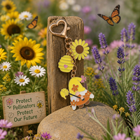 Lot de porte-clés Abeille et Gnome, breloques en émail nid d'abeille et tournesol, fermoir cœur doré, cadeau pour les amateurs de jardinage et d'abeilles, vente en gros
