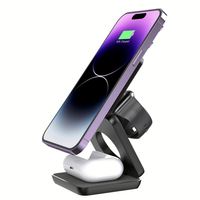 Cargador Inalámbrico 3 en 1 Plegable y Ecológico, Personalizable OEM/ODM, Soporte Magnético Portátil para Teléfono Celular, Auriculares y Reloj, Carga Rápida