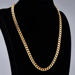SSeeSY Fashion Jewelry Hip Hop 5mm Non Tarnish Free Gold Plated Stainless Steel Necklace Cuban Link Chain Necklace For Men Women