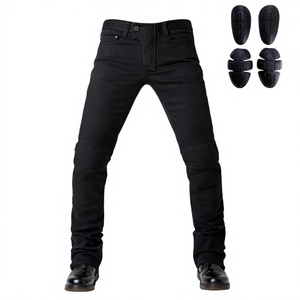 Jeans de Motocicleta para Hombre, Negros, de Mezclilla, con Bolsillos para Armadura, Insertos Extraíbles para Rodillas y Caderas, Reforzados, Ajustados, para Motociclistas - Product Image 1